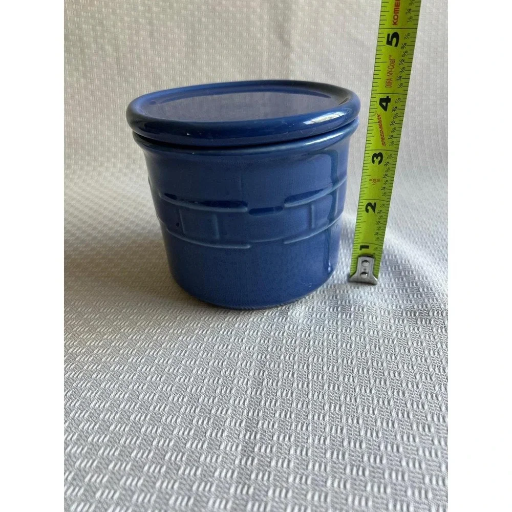 Longaberger Pottery Woven Traditions 1 Pint Salt Crock w/ Lid Cornflower Blue